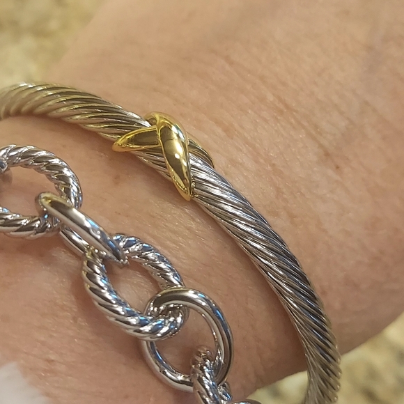 💎David Yurman 925 & 14k gold 5mm Signature X Cable Bracelet. - Picture 6 of 14
